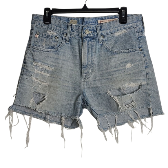 ADRIANO GOLDSCMIED Distressed Light Wash Ex-Boyfriend Denim Shorts Size 28 - Picture 1 of 16